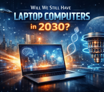 Futuristic laptop and technology in 2030