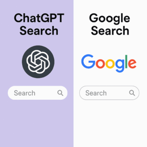Side by side comparison chart of ChatGPT Search vs Google Search features and capabilities