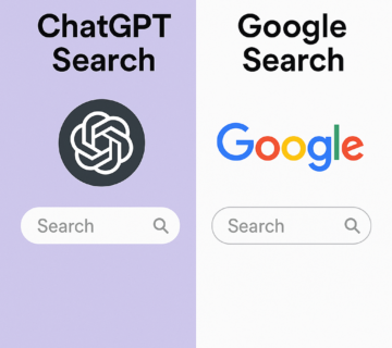 Side by side comparison chart of ChatGPT Search vs Google Search features and capabilities