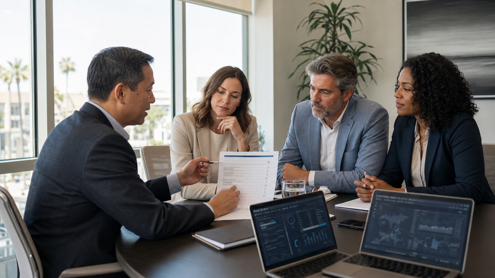 Business leaders evaluating a managed IT provider using a buyer checklist